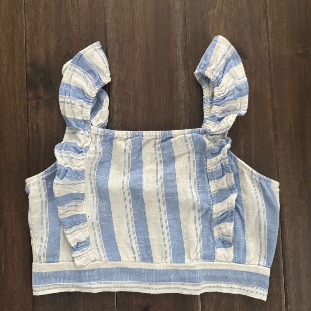Olivia Kay Blue and White Striped Ruffle Tank Top Girls XL 14/16